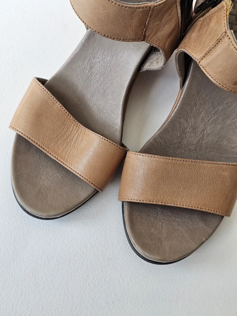 Ethem Italian Leather Wedge Sandals EU 37 Tan Ankle Zip Comfort Open Toe Shoes